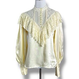 Vintage 70s Gunne Sax Ethereal Dainty Edwardian Prairie Lace Blouse Size Medium